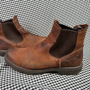 UGG Men's Biltmore Chelsea Boots Work Outdoors Cognac Brown Leather Size US 15